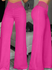 Wide Leg Pants Women Y2K High Waist Crisscross Sheer Mesh Flared Trousers Chic Office Fashion