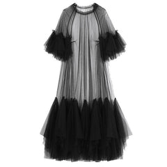 Three Quarter Sleeve Maxi Dress Women Black Ruffle Loose Fit Round Neck Plus Size Fashion