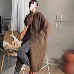 Turtleneck Knitted Cardigan Women Long Sweater Coat Warm Elegant Winter Casual Fashion