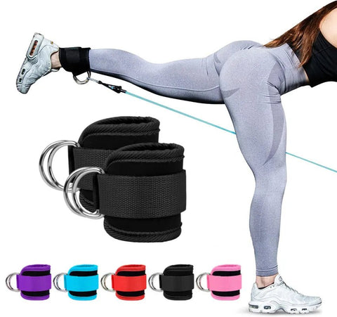 Ankle Strap Gym Cable Fitness Double D-Ring Adjustable Padded Cuff Leg Resistance Training Brace Support