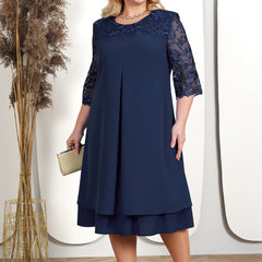 Ladies Elegant Embroidered Chiffon Prom Plus Size Evening Party Dress