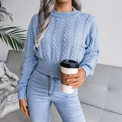 Twist Knitted Crop Sweater Women Warm Pullover Casual Cozy Winter Ladies Fashion Top