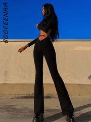 Lace-Up V-Waist Pants Women Stretchy Casual Chic Streetwear Fashion Trousers