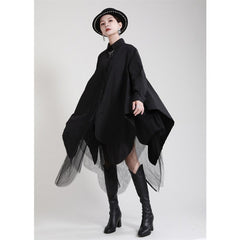 Long Sleeve Loose Fit Shirt Dress Women Black Irregular Hem Big Size Lace Shirt Dress