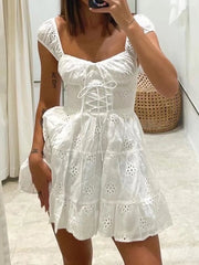 French Lace Mini Dress Women Chic Short Party Casual Beach Vacation Summer Fashion Dress