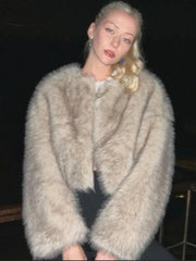 Fluffy Faux Fur Coat raccoon grey