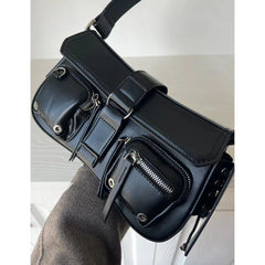 Y2K Faux Leather Shoulder Bag Women Vintage Trendy Versatile Casual Chic Handbag Purse