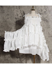 Spaghetti Strap Maxi Dress Women Loose Fit Irregular Hem Ruffle Casual Elegant Fashion Dress