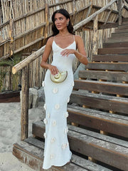 Maxi Dress Women Elegant 3D Flower Sling Deep V-Neck Sleeveless Chic Spring Summer Party Dress