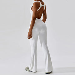 Fitness Bodysuit Women Gym Training Yoga Sportswear Stretch Workout Romper Flare Bottoms Activewear