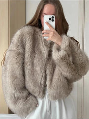 Fluffy Faux Fur Coat raccoon grey