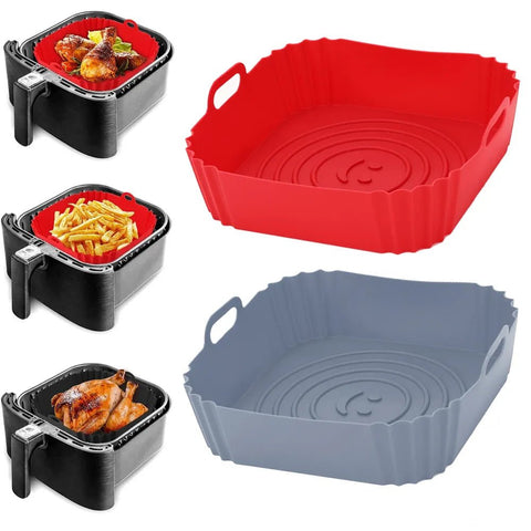 Air Fryer Liner Silicone Reusable Insert Pan Oven Baking Tray Pizza Fried Chicken Basket Accessory
