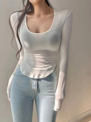 T-Shirt Women Y2K Long Sleeve Slim Fit Casual Streetwear Fashion Crop Top Everyday Tee