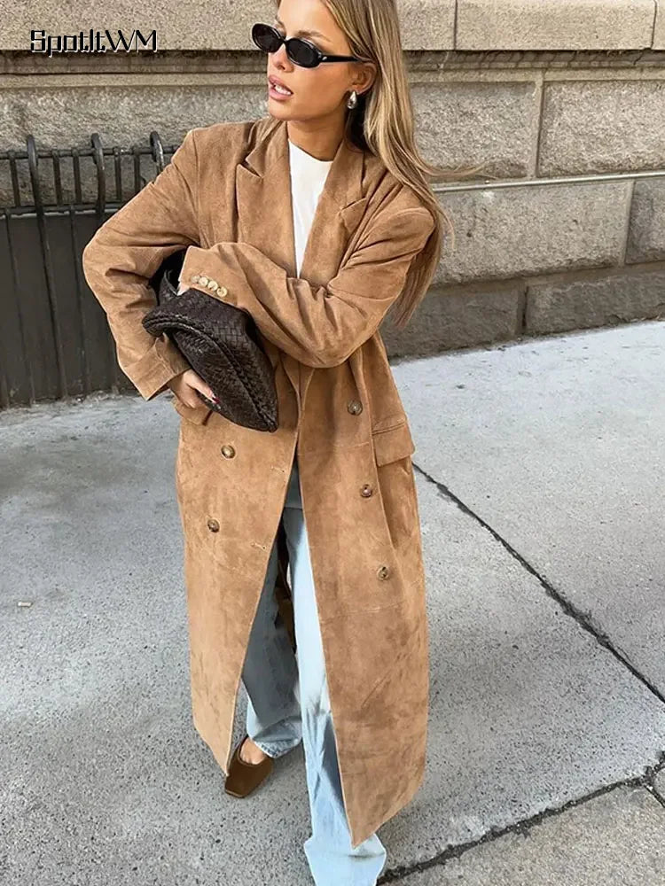 Faux Suede Trench Coat brown