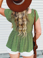 Woman Plus Size V Neck Short Sleeve Floral Print T-Shirt Blouse