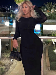 Y2K Bodycon Maxi Dress Women Elegant O-Neck Chic Club Party Streetwear Casual Fashion Dress