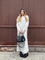 Women’s Elegant Solid Mohair Skirt Suit - Autumn/Winter Knit O Neck Pullover Sweater 2-Piece Set