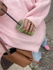Knit Sweater Women Loose Elegant O-Neck Long Sleeve Pullover Warm Thick Jumper Casual Fashion Top