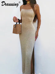 Plus Size Backless Long Dress with High Split for Women Ankle Length Sleeveless Dress Skinny Side Split Party Prom Dresses