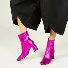Boots Women Genuine Leather Chunky High Heel Winter Variety Colors Casual Elegant Fashion Shoes