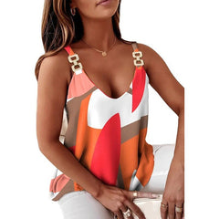 Chain Halter Print Tank Top Women Sleeveless Loose Casual Everyday Summer Fashion