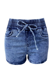 Denim Shorts Women High Waist Elastic Drawstring Pockets Casual Jean Shorts Spring Summer