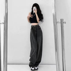 High Waist Women's Jeans Vintage Streetwear Loose Wide Leg Denim Trousers