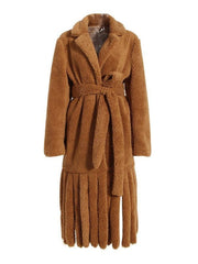 Lamb Wool Plush Coat Women Loose Lace-Up Warm Elegant Winter Casual Outerwear Fashion