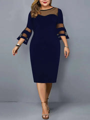 Midi Dress Women Plus Size Mesh Patchwork Solid Elegant Evening Wedding Office Party Fashion Dress