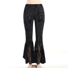 Flare Pants Women Gothic Black Lolita High Waist Sheer Aesthetic Punk Grunge Streetwear Trousers