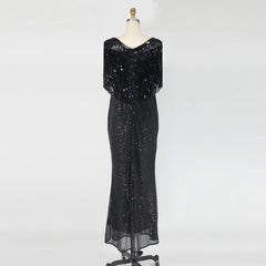 Plus Size Sequin Maxi Dress Women Slim Tassel Elegant Evening Wedding Party Prom Fashion Gown