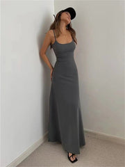 Spaghetti Strap Maxi Dress Women Bodycon Sleeveless Sheath Elegant Spring Fall Casual Fashion