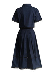 Skirt Set Women 2-Piece Short Sleeve Top High Waist A-Line Casual Elegant Spring Summer Outfit