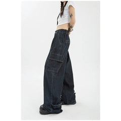 Jeans Women Vintage Blue High Waist Straight Baggy Wide Leg High Street Fashion Denim Trousers