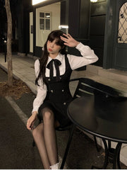 Faux 2-Piece Mini Dress Women Elegant Short A-Line Party Casual Chic Fashion Dress