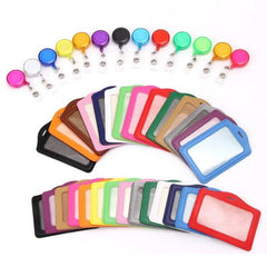 ID Card Holder Unisex Retractable Badge Reel PU Leather Nurse Student Lanyard Case Cover Set