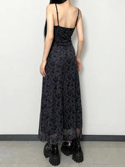 Maxi Dress Women Y2K Grunge Loose Fit Spaghetti Strap Retro Spring Summer Casual Fashion Dress
