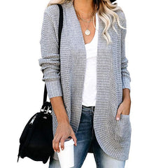 Women's Open Stitch Large Pocket Knitted Sweater Winter Warm Long Sleeve Sweaters