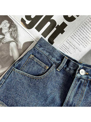 Denim Shorts Women Blue Loose Y2K Aesthetic Oversized Wide Cowboy Casual Jean Short Pants