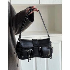 Y2K Faux Leather Shoulder Bag Women Vintage Trendy Versatile Casual Chic Handbag Purse
