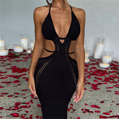 Sexy Backless Halter Tie-up Club/Beach Dress Cutout Waist Wrapped Bodycon Dress Clubwear