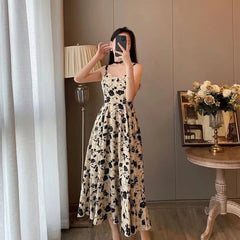 Midi Dress Women Plus Size Black White Floral Elegant Chic Casual Party Fashion Dress