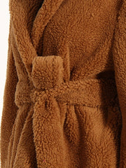 Lamb Wool Plush Coat Women Loose Lace-Up Warm Elegant Winter Casual Outerwear Fashion