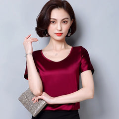 Satin Blouse Women Short Sleeve Chic Casual Elegant Everyday Spring Summer Fashion Top