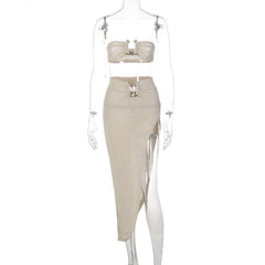 Halter Top & Skirt Set Women Elegant 2-Piece Elastic Waist Irregular Party Casual Fashion