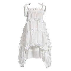 Spaghetti Strap Maxi Dress Women Loose Fit Irregular Hem Ruffle Casual Elegant Fashion Dress