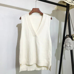 Knit Vest Women V-Neck Loose Fit Casual Warm Autumn Winter Everyday Fashion Sweater Top