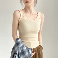 Tank Top Women Ribbed Knit Off-Shoulder Crop Basic Casual Y2K Sport Everyday Fashion Top