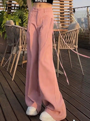 Women Lace-up High Waist Wide Leg Pants Casual Chic Office Pants