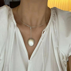 Shell Stud Earrings & Necklace Set Women Brass Natural Vintage Party Runway Jewelry Accessories